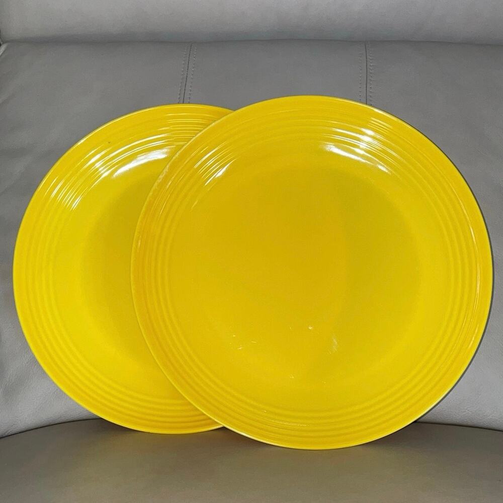 Set of 2 Melange Sunny Yellow 11” Coupe Ribbed Melamine Plates Shatterproof